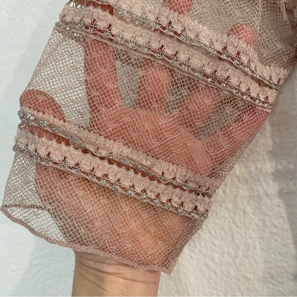 Zara Knit & Lace Wrap Dress Long Blush Pink Semi-Sheer V-Neck Size Small - Picture 6 of 16